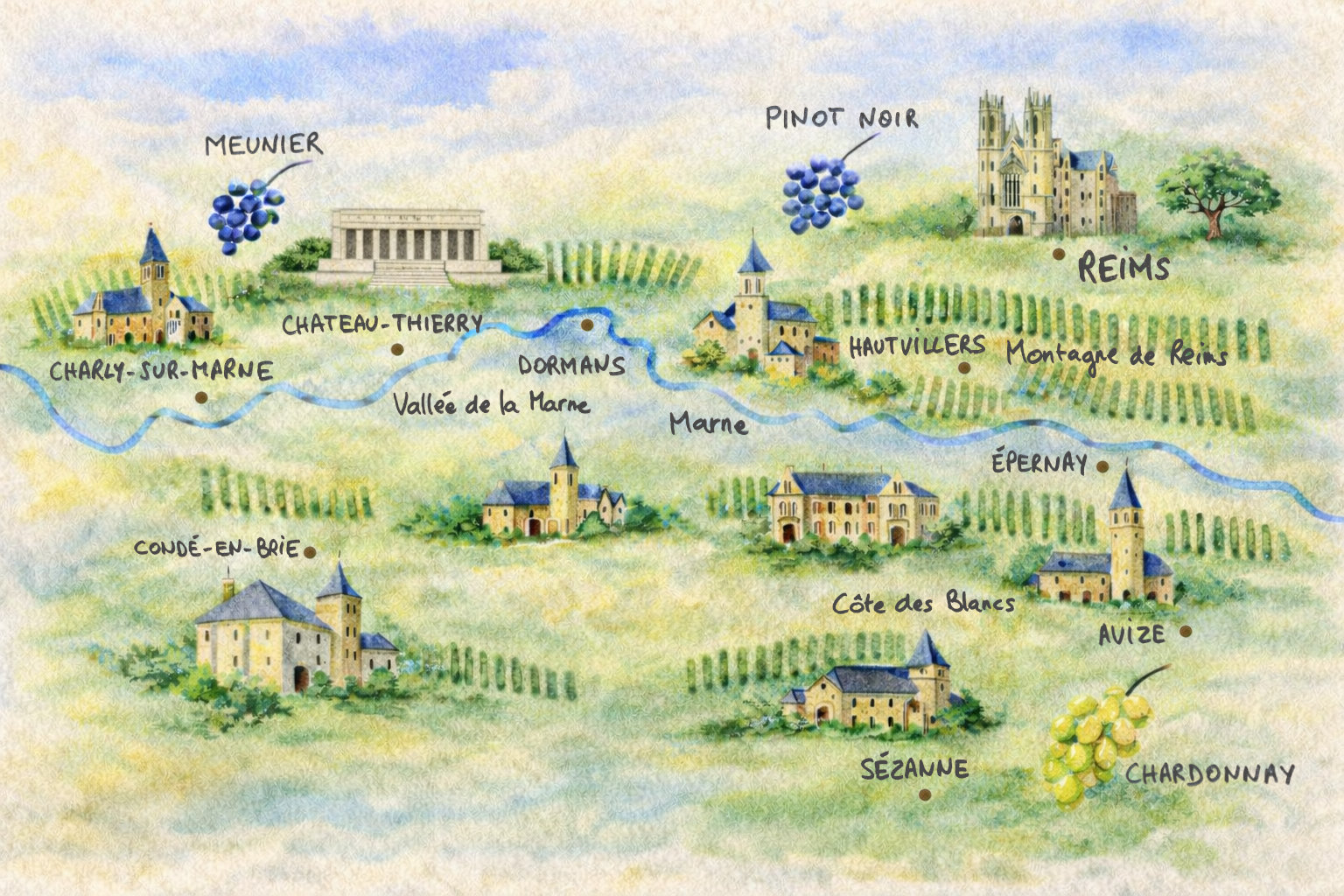 Carte de la Champagne et de la Vallée de la Marne